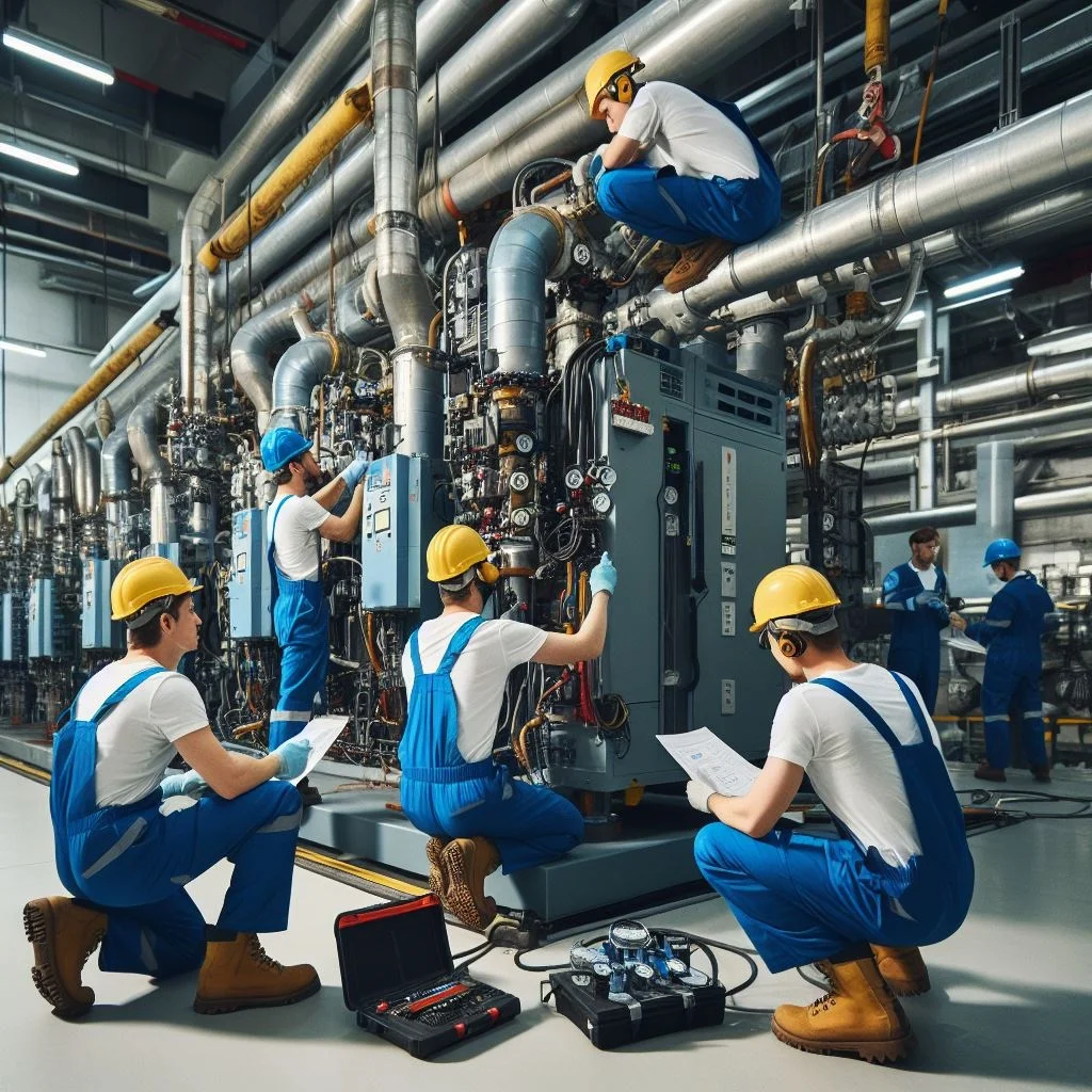 Technician performing chiller maintenance