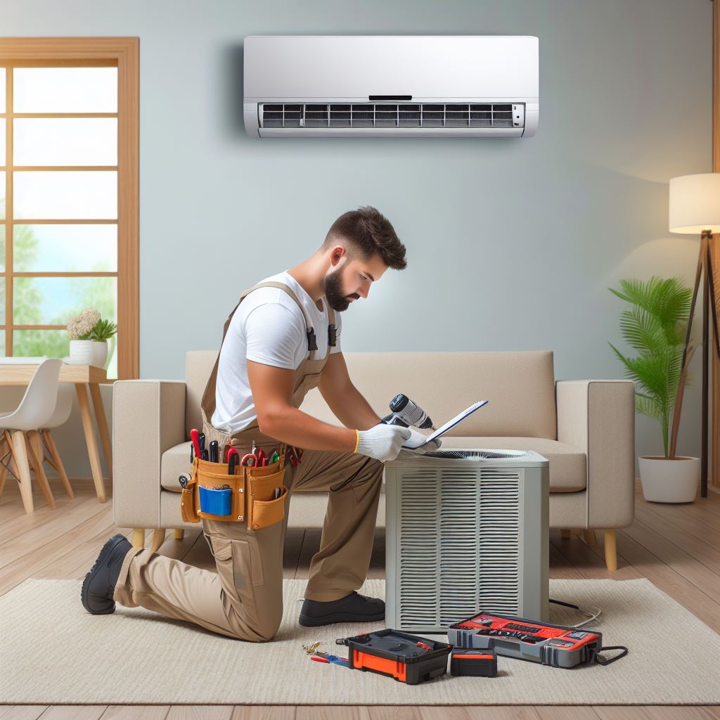 Professional technician providing air conditioning repair services close to me, ensuring efficient and reliable solutions for optimal home comfort in Jeddah