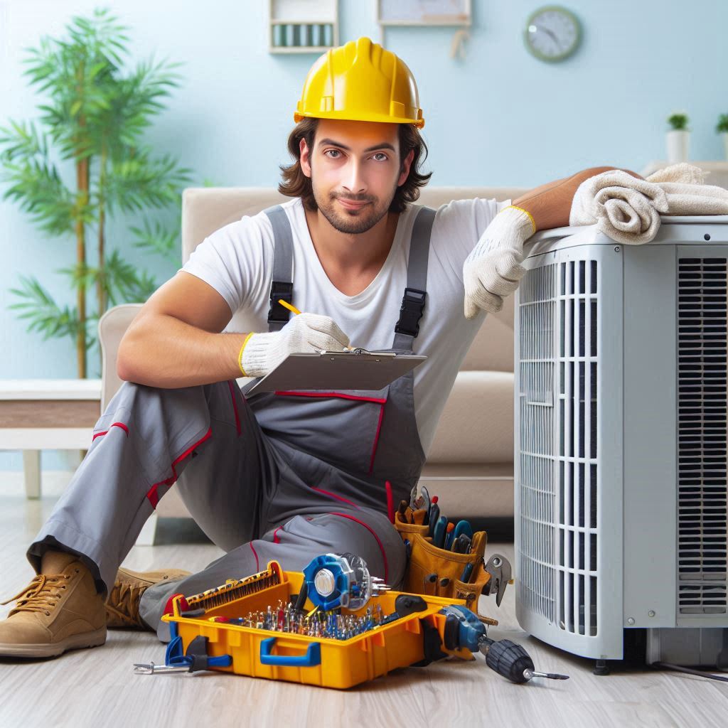 A professional technician repairing an air conditioner unit with precision tools in Jeddah