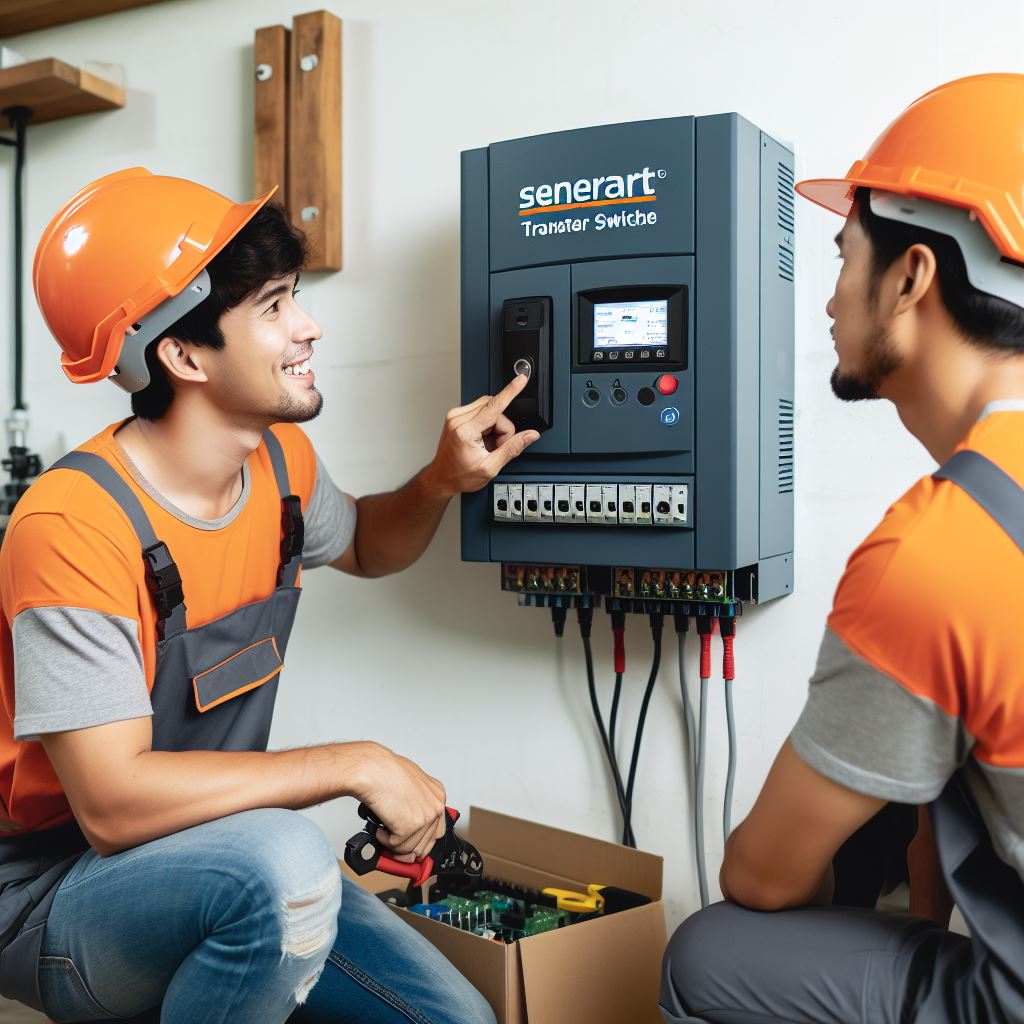 A skilled technician installing an electrical transfer switch in Jeddah