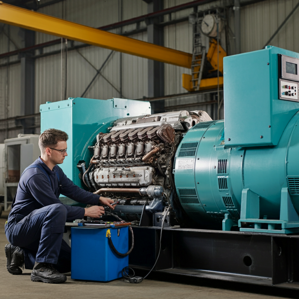 Technician performing routine generator maintenance near me, ensuring reliable backup power for a commercial facility.