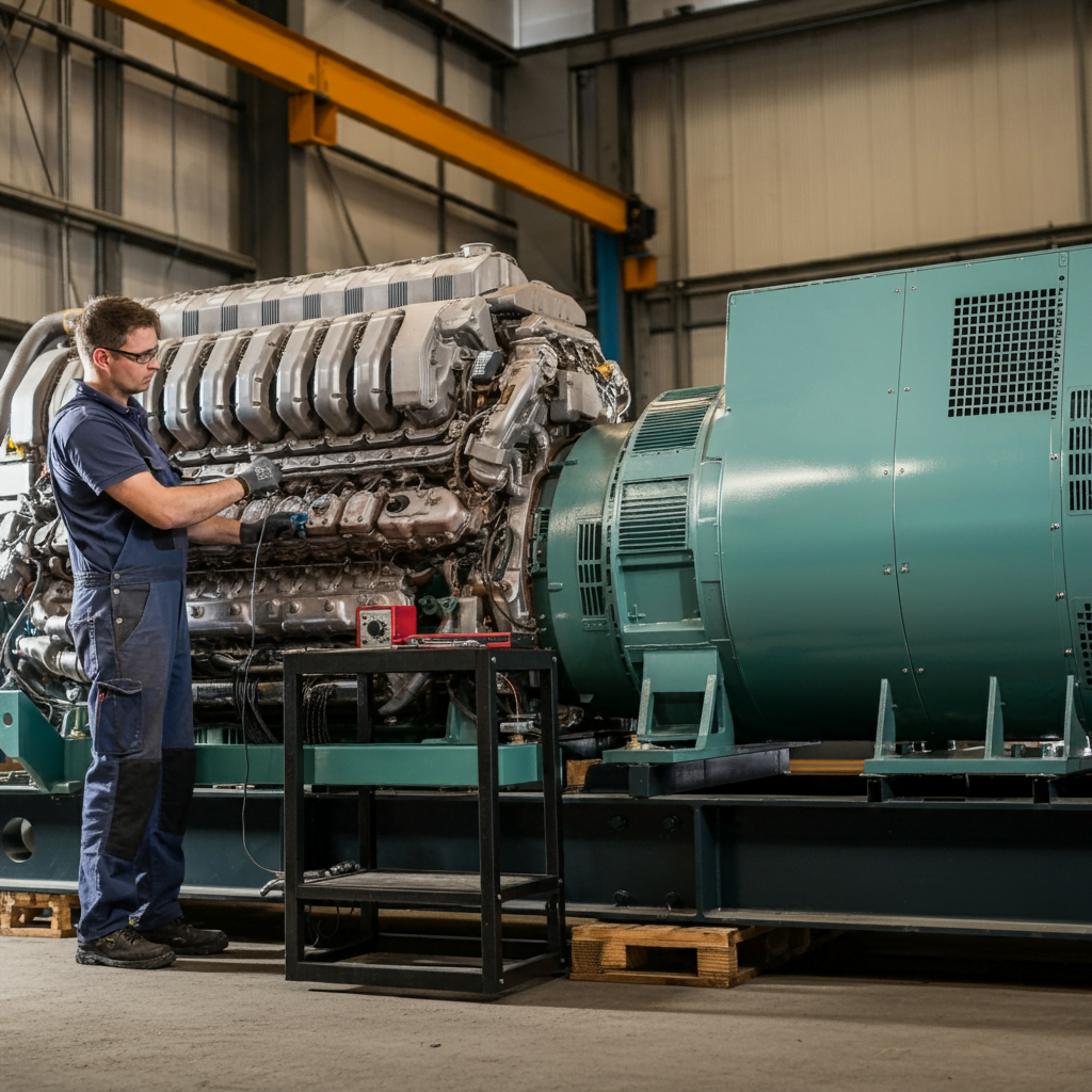 Technician performing maintenance on a commercial generator, ensuring reliable power supply with expert generator repair service near me.