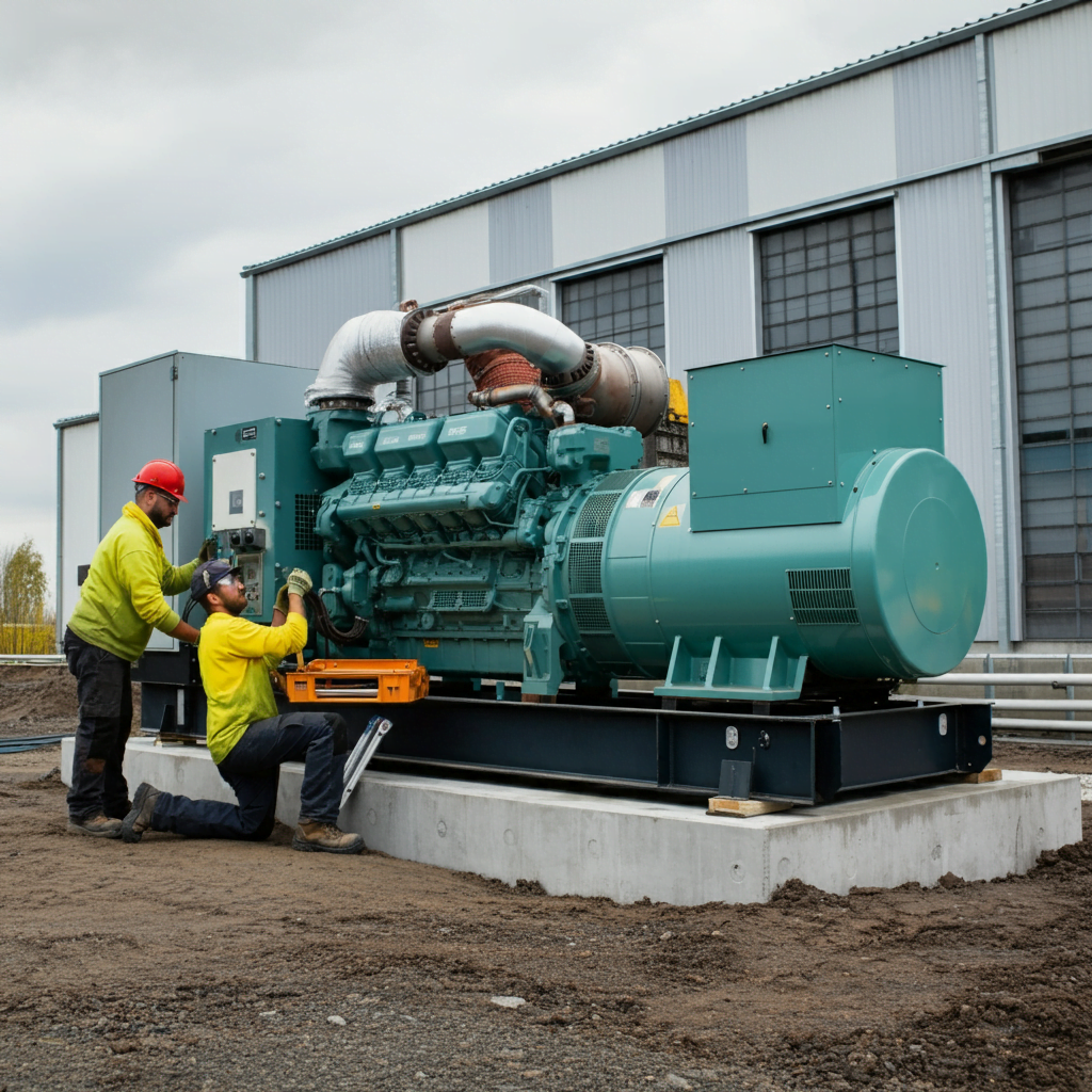 A professional generator service technician from Smart Technical Services inspecting and maintaining a diesel generator to ensure optimal performance and reliability during power outages.