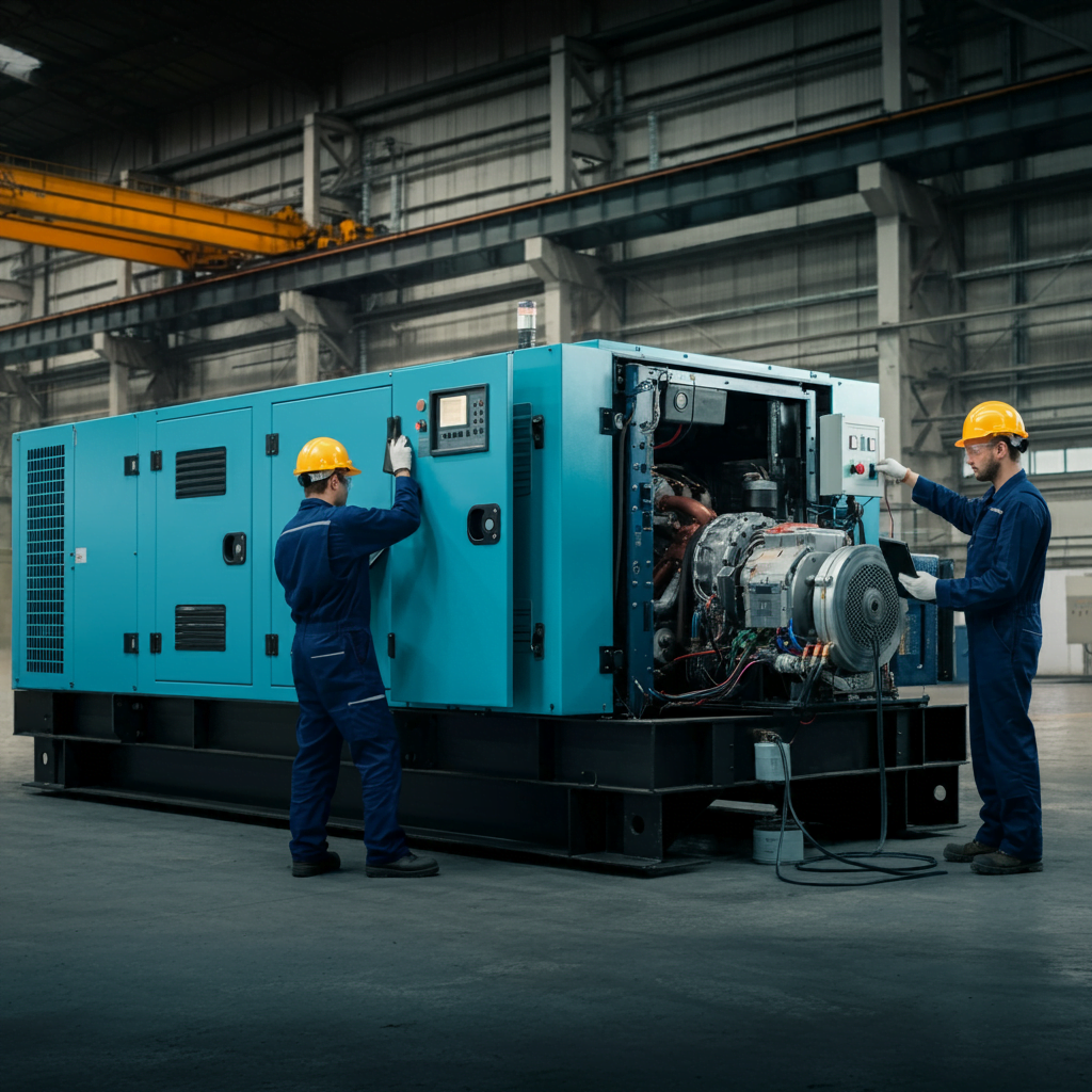 Technician performing industrial generator repair, ensuring optimal performance for large-scale operations.